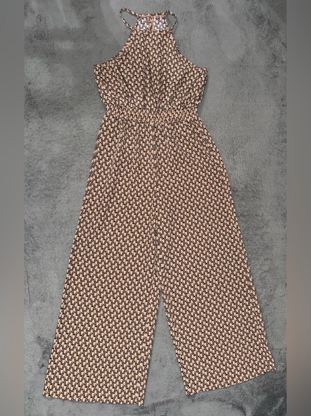 SHEIN Tan Brown Geometric Halter Wide Leg Jumpsuit Size M